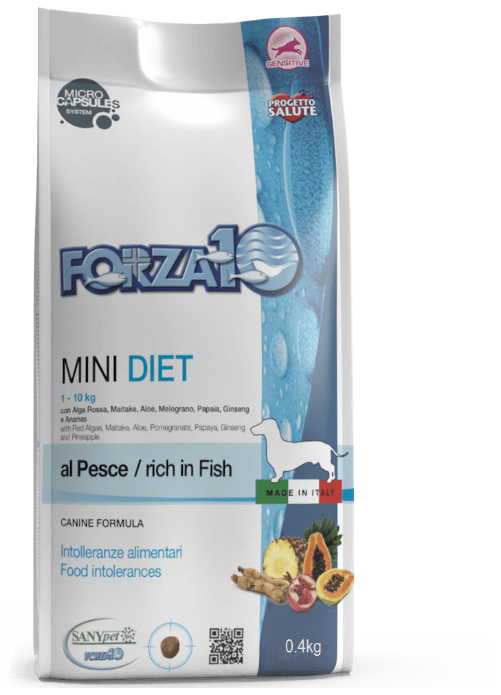 Сухой гипоаллергенный корм для собак мелких пород Forza10 Mini Diet Pesce рыба ,400гр