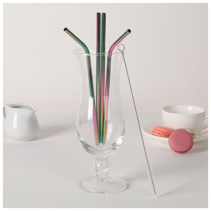 фото Набор металлических трубочек с ёршиком Color, 21 см, 4 шт