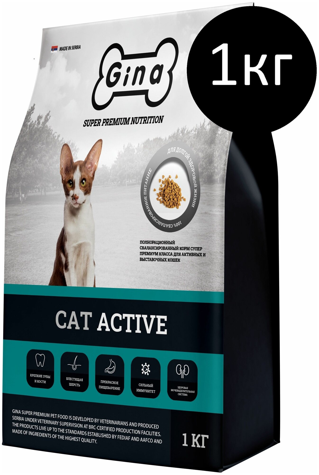 Корм сухой для активных кошек Gina Cat Active, 1 кг