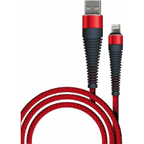 Кабель BORASCO Fishbone, Lightning (m) - USB (m), 1м, в оплетке, 3A, красный [50185]