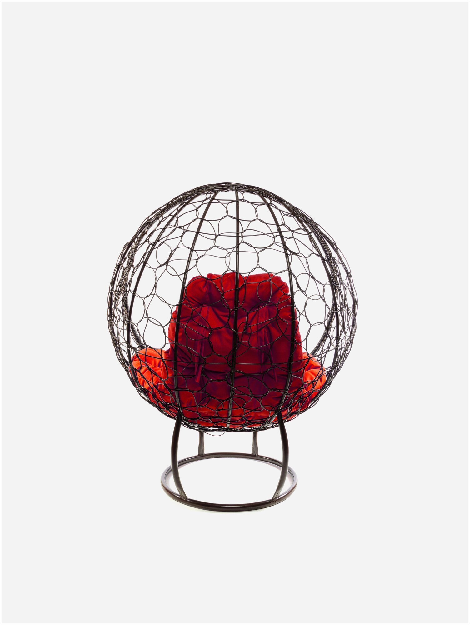 Кресло m-group круг на подставке ротанг коричневое, красная подушка - фотография № 5