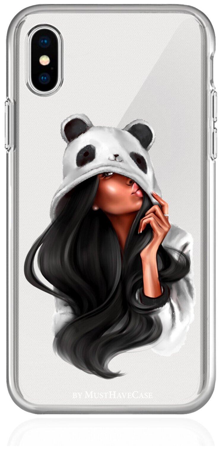 Прозрачный силиконовый чехол MustHaveCase для iPhone X/XS Panda Girl/ Панда для Айфон 10/10C Противоударный