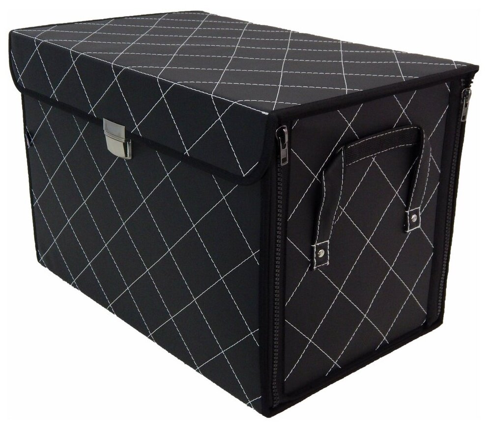 Органайзер в багажник "Премьер" (размер XL). Цвет: черный с белой прострочкой Ромб.