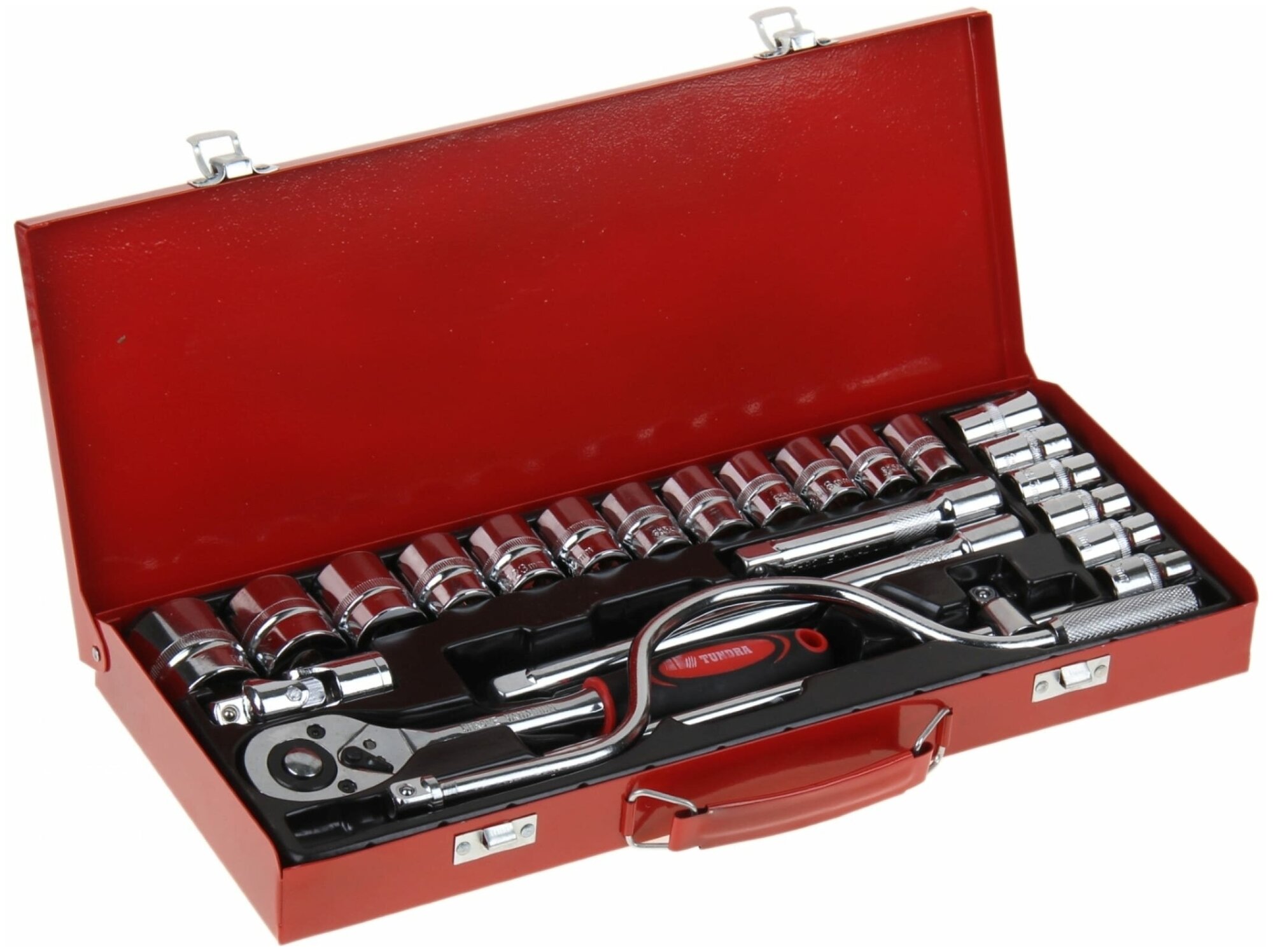 Тундра Набор инструментов в металлическом кейсе тундра, автомобильный, CrV, 1/2", 24 предмета