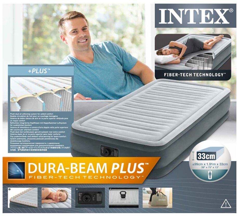 Матрас Intex Комфорт-плюш, с электрическим насосом 99 х 191 х 33 см - фото №8