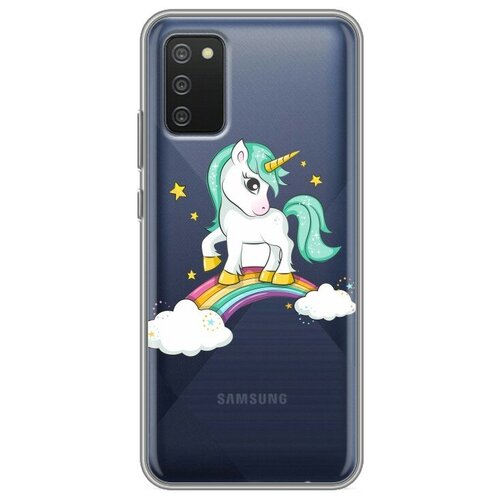 фото Полупрозрачный дизайнерский силиконовый чехол для samsung galaxy a03s прозрачные лошади и единороги 100gadgets