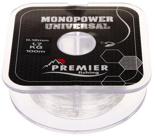 Леска Preмier Fishing MONOPOWER Universal, диаметр 0.12 мм, тест 1.7 кг, 100 м, прозрачная 9661081