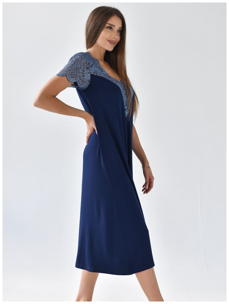 женская ночная сорочка, вискоза, премиум-качество, длинная, размер 50 цвет синий, текстильный край - фотография № 4