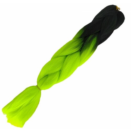 Канекалон коса 60 см, цвет омбре из черного в неоново-зеленый канекалон коса 60 см цвет неоново зеленый