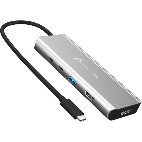 USB-концентратор j5create JCD401, разъемов: 3, серебристый мульти хаб j5create usb c® to 4k hdmi™ multi port hub usb c 2xusb a 4k hdmi sd microsd серый космос jcd353