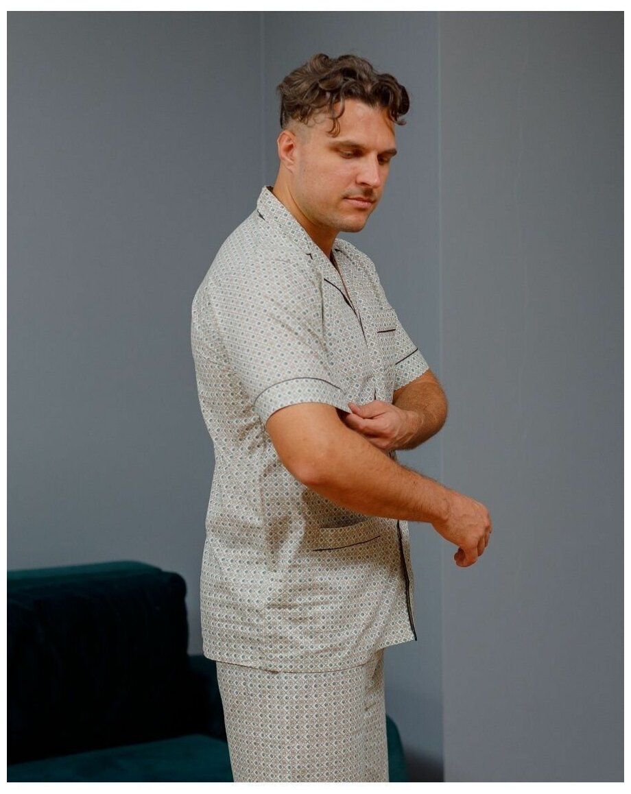 Пижама мужская с шортами и рубашкой на пуговицах хлопок - фотография № 7