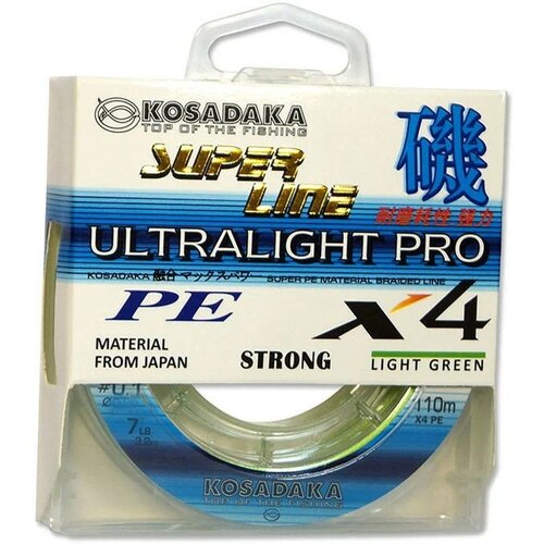 Плетеный шнур KOSADAKA Super Line PE X4 Ultralight Pro 110 м 0.05 мм light green 1 шт. 3.2 кг