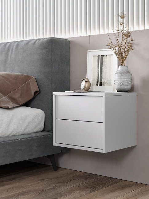 фото Тумбочка прикроватная подвесная, цвет бежевый, ящики открывание от нажатия push pull, модель Флорида, 42х36х35 см