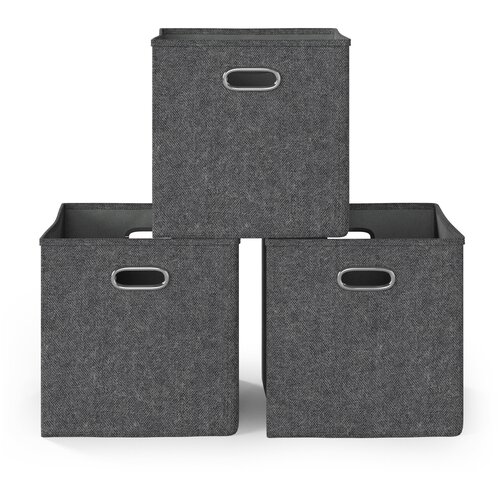 Комплект коробов 3шт. для хранения RuHome24 Люкс с металлической ручкой серый 28х28х28