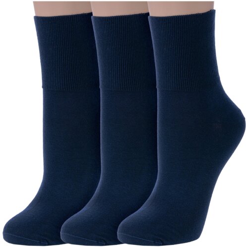 фото Комплект из 3 пар женских носков с широкой резинкой rusocks (орудьевский трикотаж) темно-синие, размер 23-25