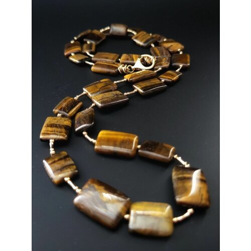 Бусы женские из натуральных камней тигровый глаз прямоуг.