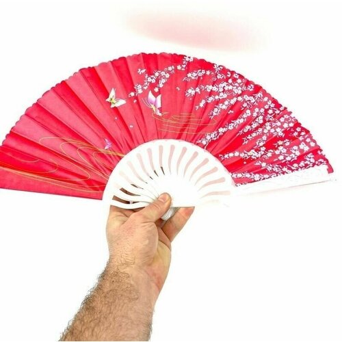 Складной веер с пластиковым основанием и рисунком Красные бабочки 230₽