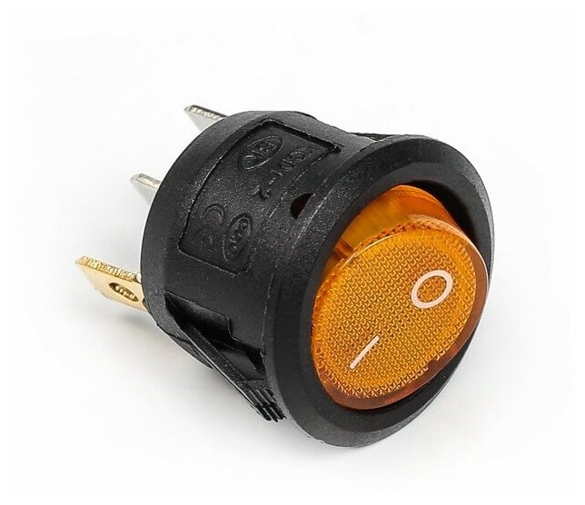 Выключатель клавишный с подсветкой, диаметр 23 мм, желтый - фотография № 1