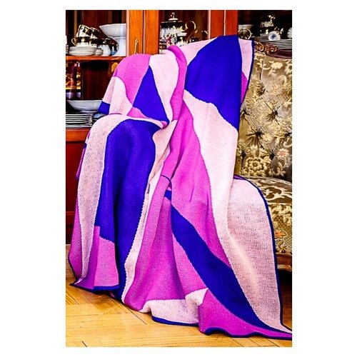 Плед Треугольники трёхцветные Veronika Style 3021-01 цвет ультрамарин-сирень-розовый