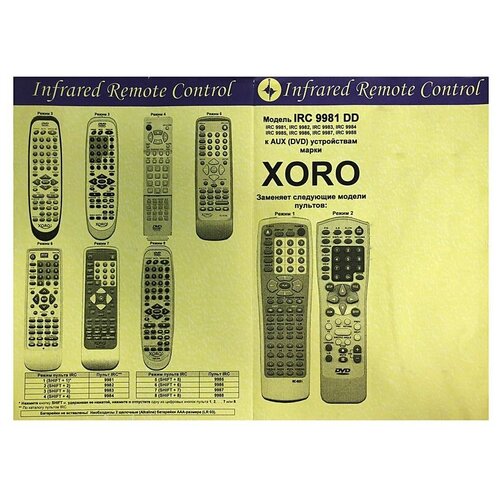 Пульт к IRC9981DD Xoro DVD/AUX пульт к irc14681d orient aux