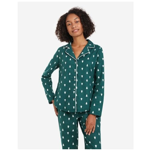 фото Зелёная пижамная рубашка из фланели с новогодним принтом gloria jeans, размер xl (48)