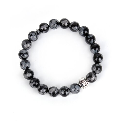 фото Четки браслет из натурального камня обсидиан снежный. d=10 мм. 20 зерен. псалом