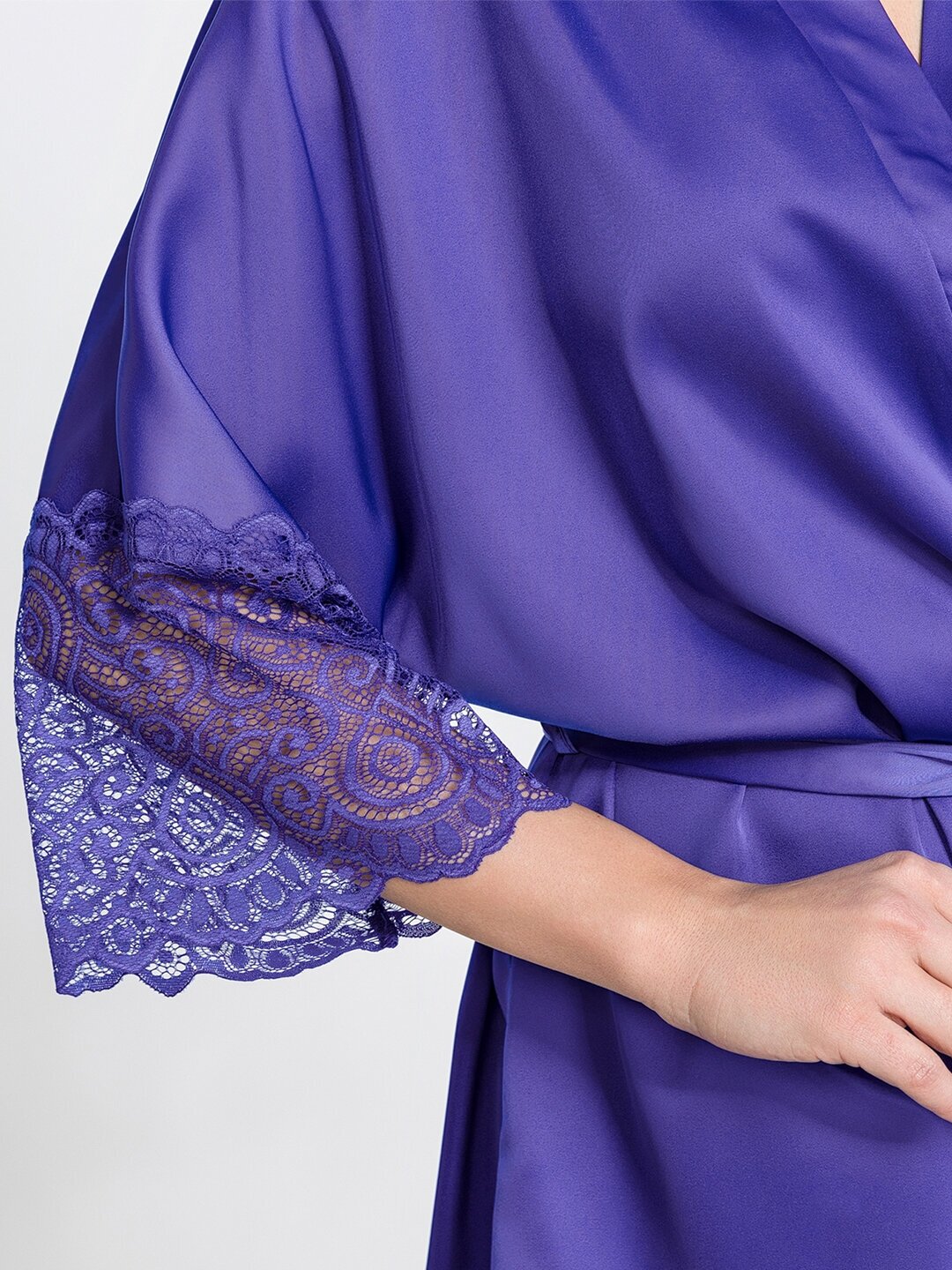 Шелковый халат женский HappyFox, HFSL2529 размер 52, цвет синий - фотография № 6
