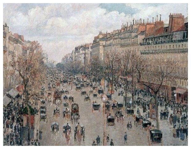 Репродукция на холсте Монмартр (Boulevard Monmartre in Paris) Писсарро Камиль 39см. x 30см.