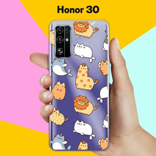 Силиконовый чехол Котики на Honor 30 силиконовый чехол на honor play хонор плэй котики прозрачный