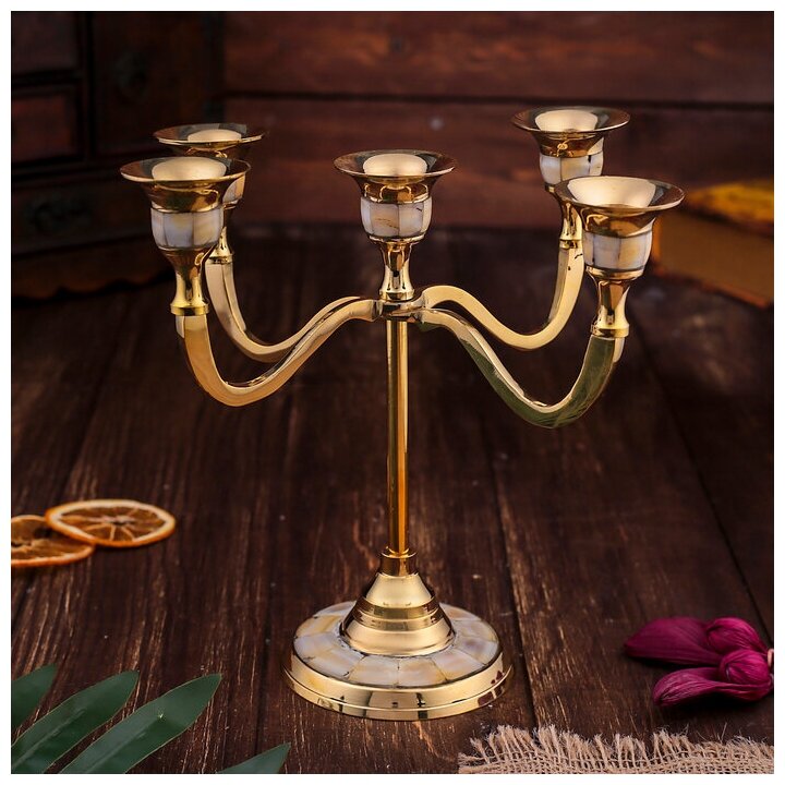 фото Подсвечник латунь на 5 свечей "Дворцовые тайны" 20 см. перламутр 699735