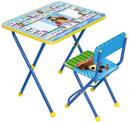 Комплект Nika стол + стул Маша и Медведь с азбукой №2 (КП2/2) 60x45 см голубой