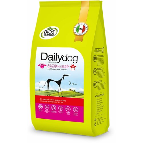 Сухой корм для собак DailyDog ягненок, говядина 1 уп. х 1 шт. х 3 кг (для средних и крупных пород)