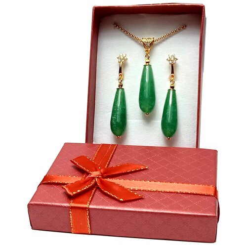 Комплект бижутерии AV Jewelry: серьги, колье, нефрит, размер колье/цепочки 40 см, зеленый, золотой