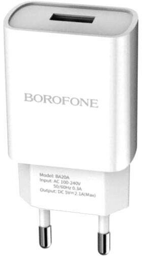 Сетевой адаптер питания Borofone BA20A Sharp White зарядка 2.1А 1 USB-порт, белый