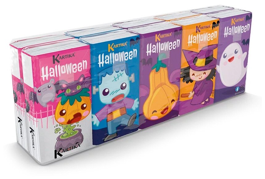 Бумажные платочки "Helloween", 4-х слойные, 10 пачек, 9 листов, 21х21 см, World Cart