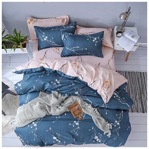 фото Комплект постельного белья grazia textile sakura, 2- х спальный, смесовая ткань, 2 наволочки 70х70, голубой, розовый, цветочный, флора