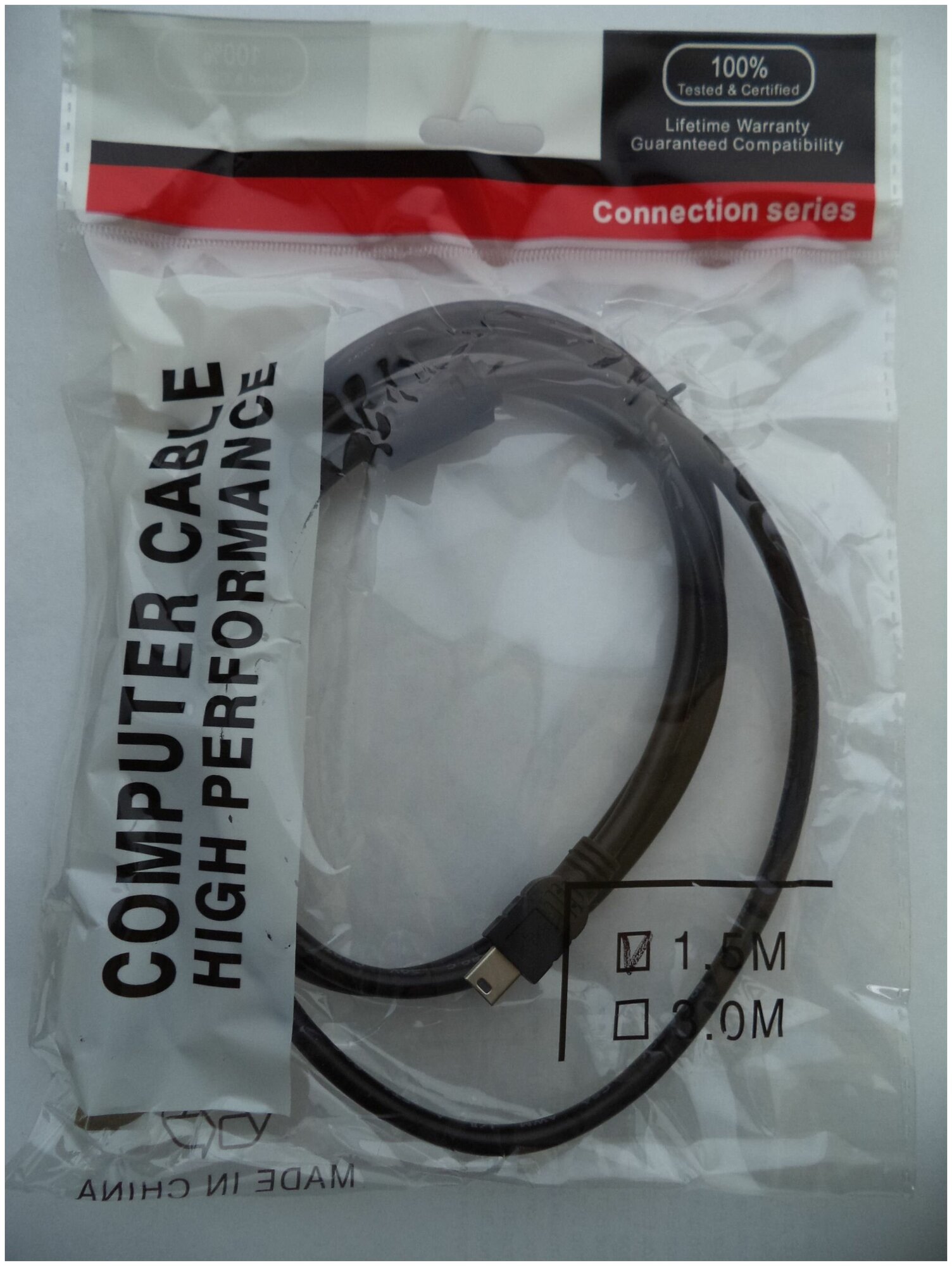 фото Кабель USB 2.0 - miniUSB 1.5M с фильтром , для зарядки камеры, телефона, видеорегистратора