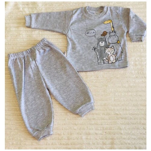 фото Комплект одежды elbebek детский, кофта и брюки, повседневный стиль, размер 80-86 см, серый