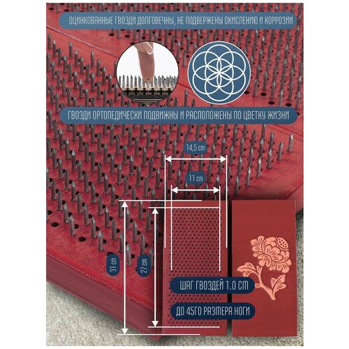 фото Доска садху с динамическими гвоздями, растения цветы - 1330 красная goodwood