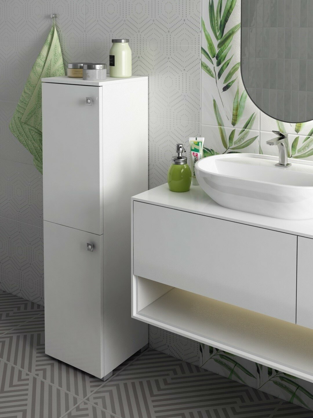 Шкаф для ванной комнаты, REGENT style, Пенал Виола 2дверь, белый, левый, 115*30*30