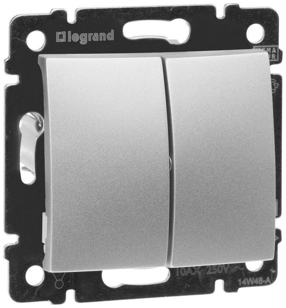 фото Механизм выключателя Legrand Valena двухклавишный алюминий