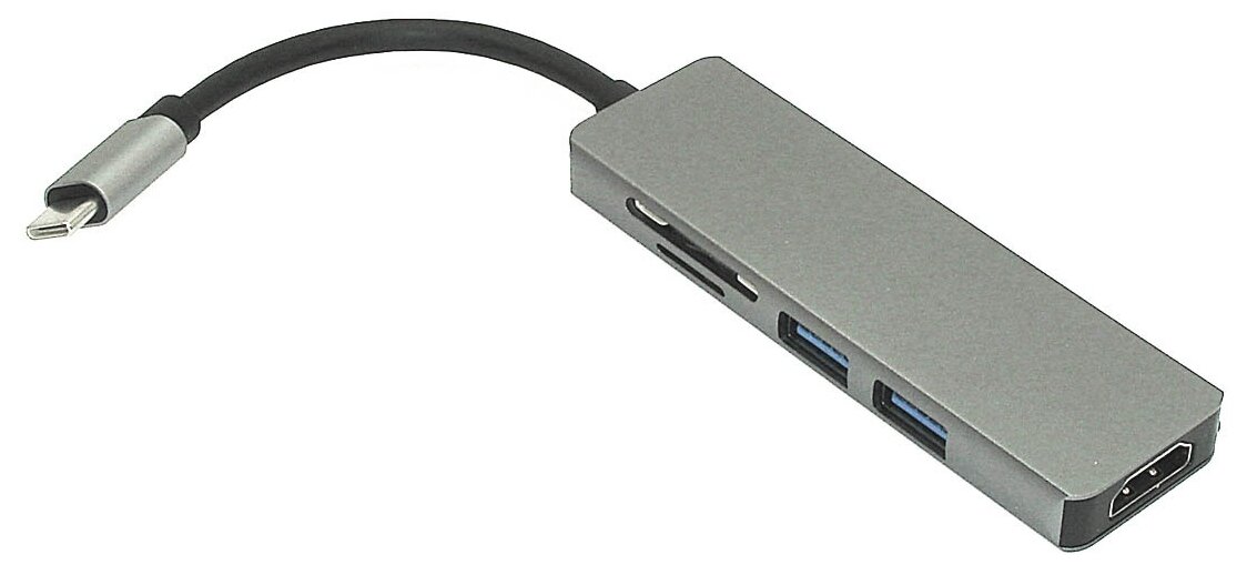 Адаптер Type C на HDMI, USB 3.0*2 + RJ45 + Type C серебро