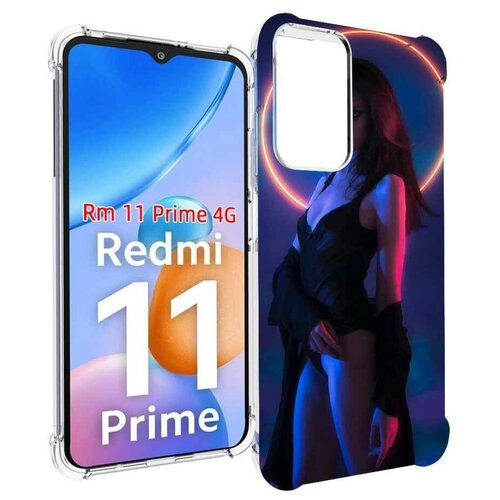 Чехол MyPads девушка с неоновым кругом женский для Xiaomi Redmi 11 Prime 4G задняя-панель-накладка-бампер