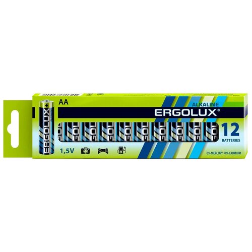 батарейка ergolux aa 40 шт Батарейки Ergolux AA/LR 6 Alkaline BP-12 (LR 6 BP-12, 1.5В)(12 шт в уп.)