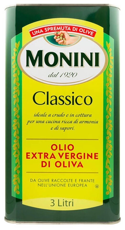 Оливковое масло Monini Classico Extra Virgin нерафинированное высшего качества первого холодного отжима Экстра Вирджин, 3 л