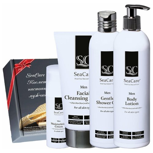 фото Seacare мужской набор №11 скраб для лица, увлаж.крем, нежный гель для душа, лосьон