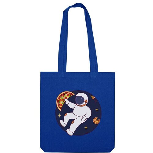 мужская футболка космонавт в космосе ловит пиццу m желтый Сумка шоппер Us Basic, синий
