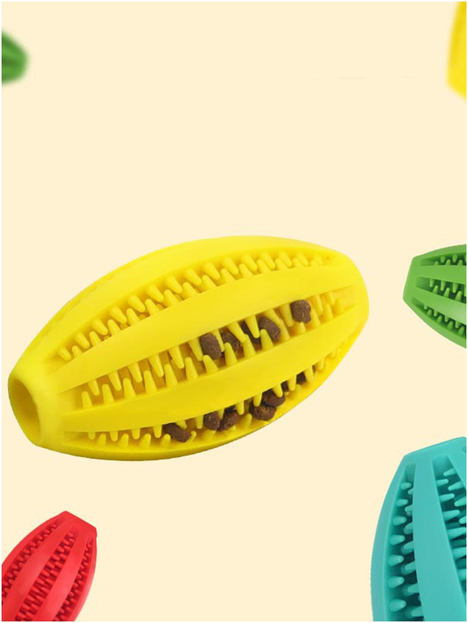 Резиновый жевательный мяч грызунок для собак, игрушка грызак с отверстием для корма, массажер кусалка для домашних животных, 9 см, (Оранжевый) - фотография № 2