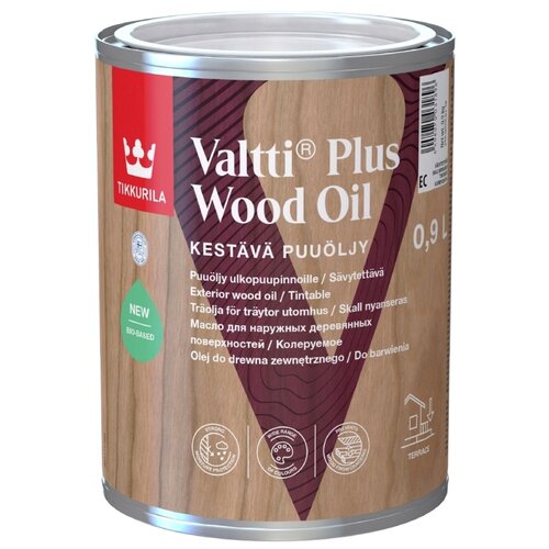 фото Масло tikkurila valtti plus wood oil, бесцветный, 0.9 л