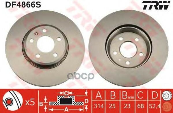 Df4866s_диск Тормозной Передний! Audi A4/A5 1.8Tfsi-3.2Fsi 07> TRW арт. DF4866S